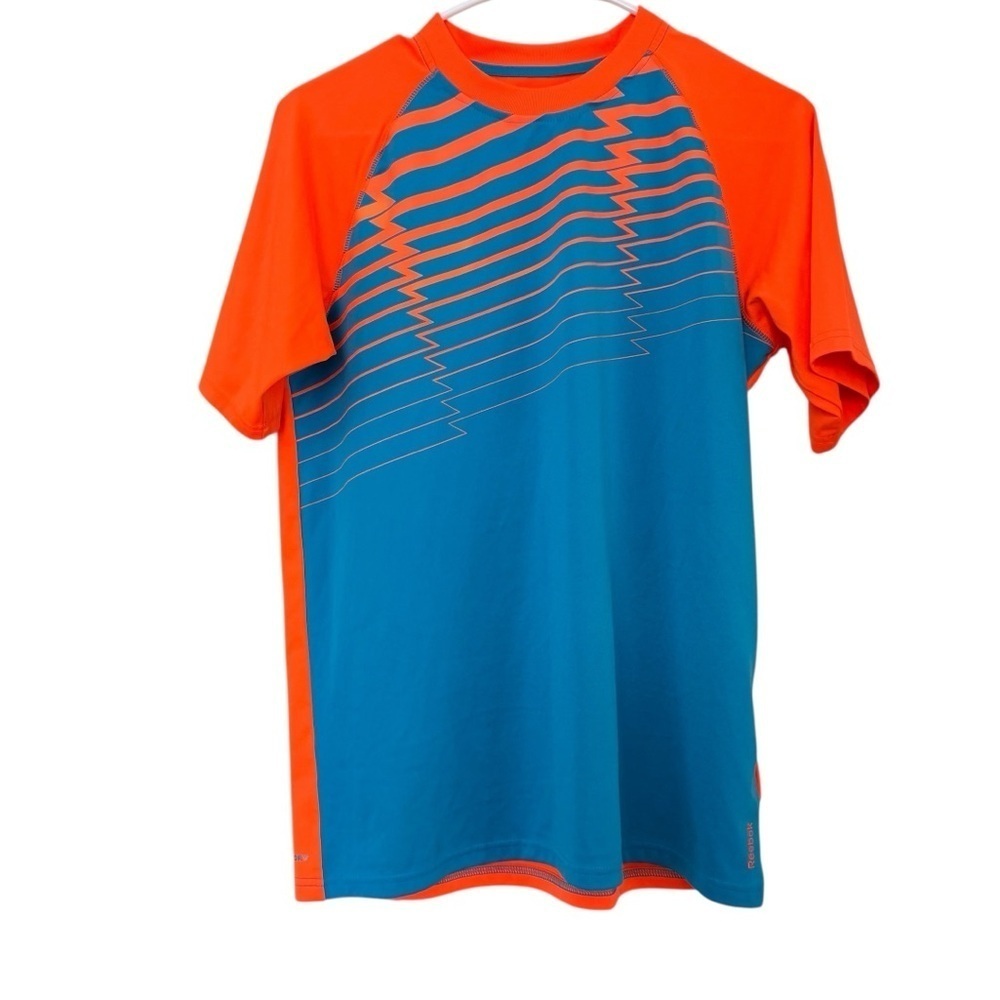 Reebok Neon Orange Blue PlayDry T-shirt Athletic Top Boys Youth XL 18-20